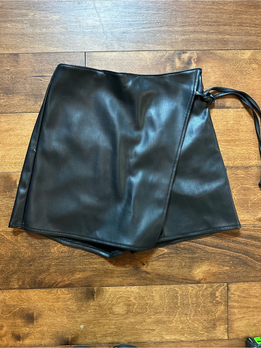 A & F Black Faux Leather Wrap Skort